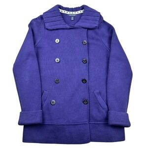 Lands End Blue Anchor Button Double Breasted Knit Peacoat‎ Cardigan XS